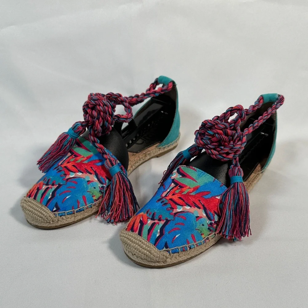 Circus by Sam Edelman Ankle Wrap Espadrille Flats Tropical Print Size 7.5